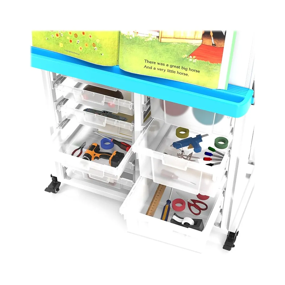 Dry Erase*Luxor Dry-Erase Mobile Modular Teacher Whiteboard with Storage, Steel Frame, 36" x 32" (MBSRWSTN)