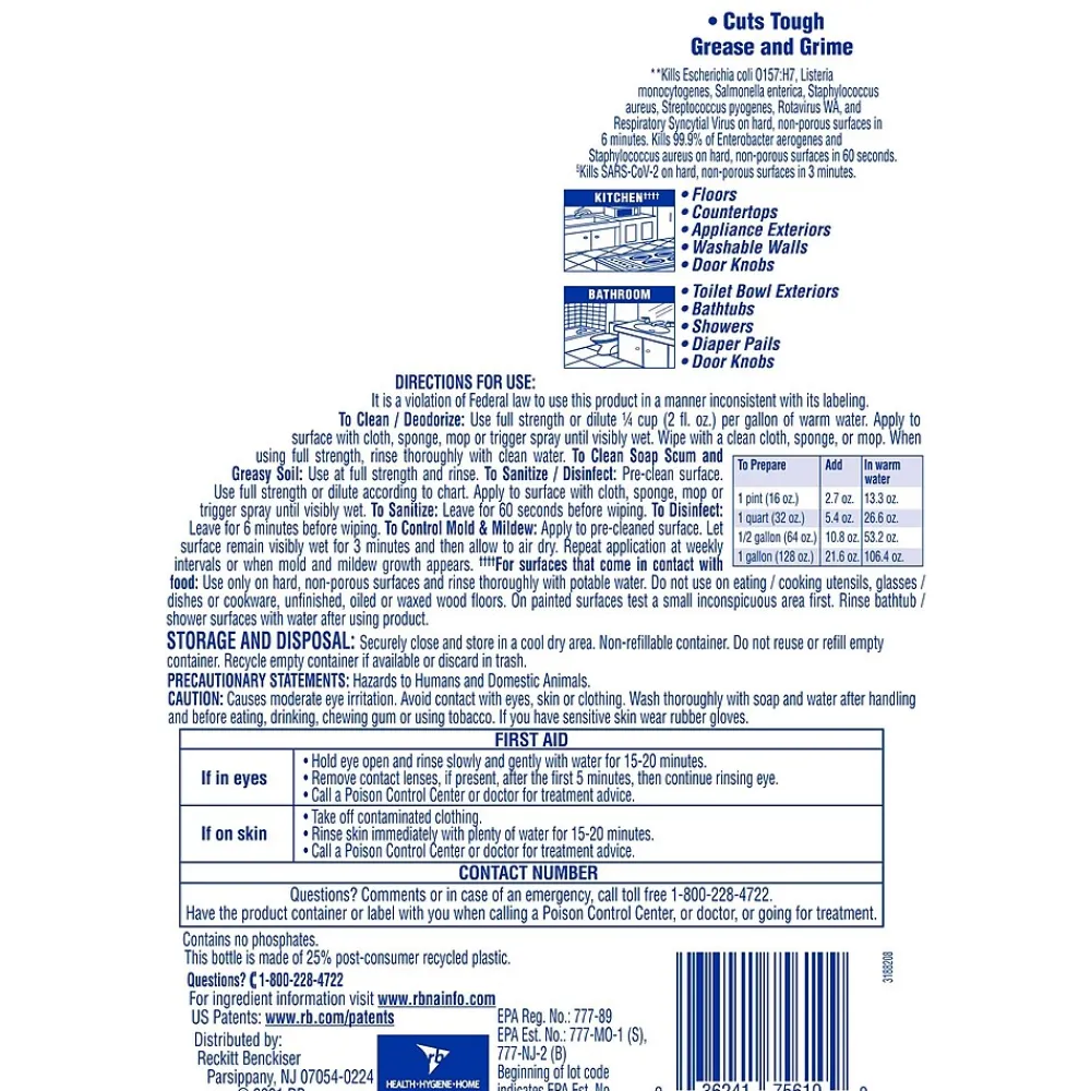 Clean & Fresh Multi-Surface Cleaner, Sparkling Lemon & Sunflower Scent, 144 Oz. (3624177617)<Lysol