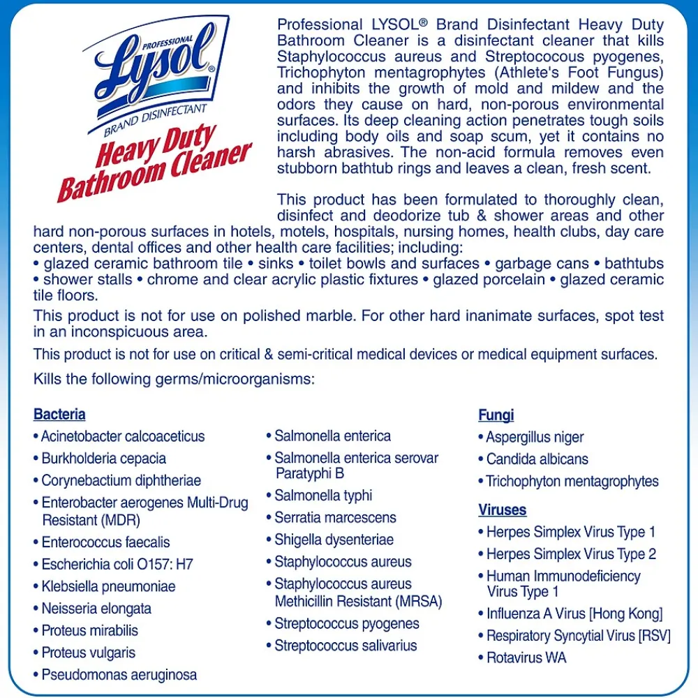 Professional Heavy Duty Bathroom Cleaner, Concentrate, Fresh Lime Scent, 1 gal. (3624194201)<Lysol Discount