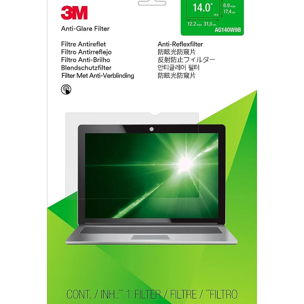 Anti-Glare Filter for 14" Widescreen Monitor, 16:9 Aspect Ratio (AG140W9B)<3M Online