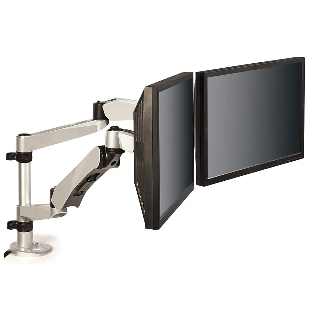 Clearance 3M ™ Dual Monitor Arm, Grab Monitor to Adjust Height, Tilt, Swivel, Rotate, Holds Monitors Up to 20 lbs. and ≤27" (MA265S)