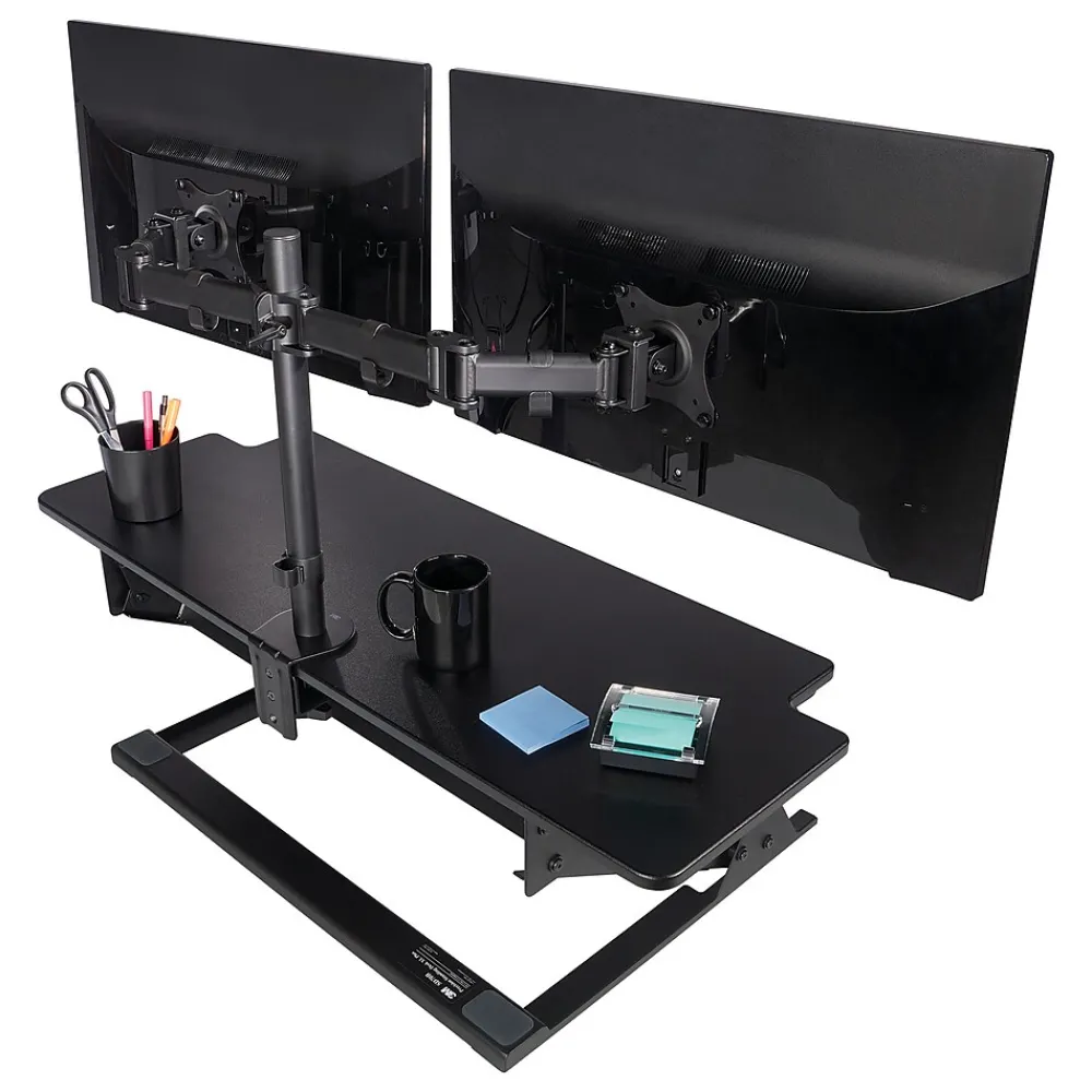 Discount Post-it 3M Dual Monitor Mount, Swivel, Tilt, Rotate, Two Monitors Up to 28.5" & 20 Lbs. Each, Clamp or Grommet, No Tools, Black (MM200B)