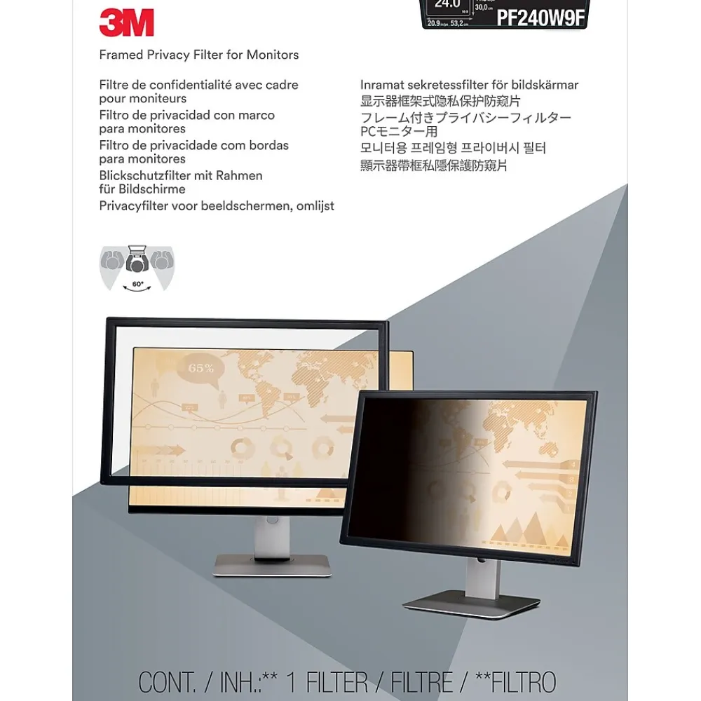 Framed Privacy Filter for 24" Widescreen Monitor (16:9) (PF240W9F)<3M New