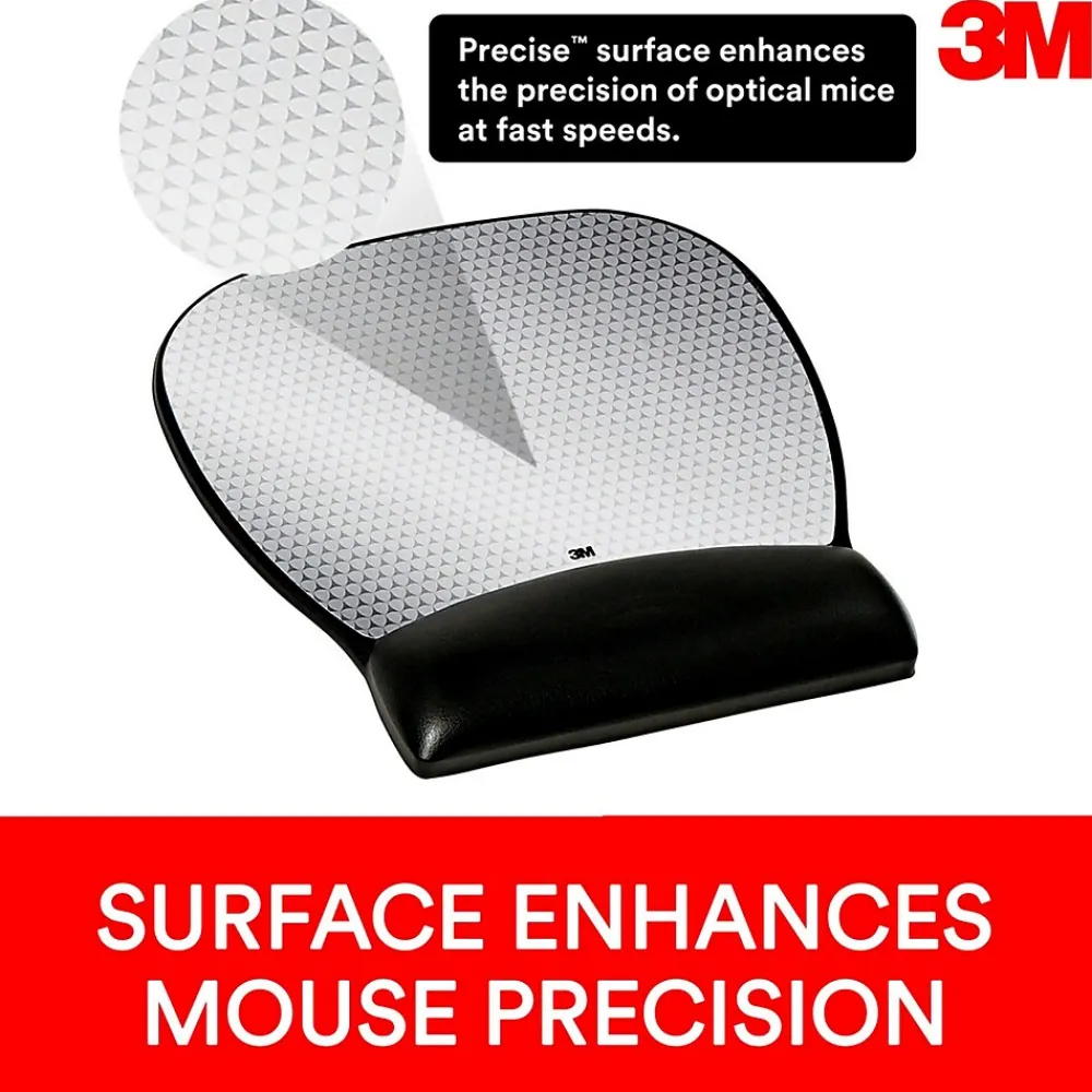 Outlet 3M ™ Precise Vertex Mouse Pad with Gel Wrist Rest, Non-Skid Base, Black/Silver (MW310LE)