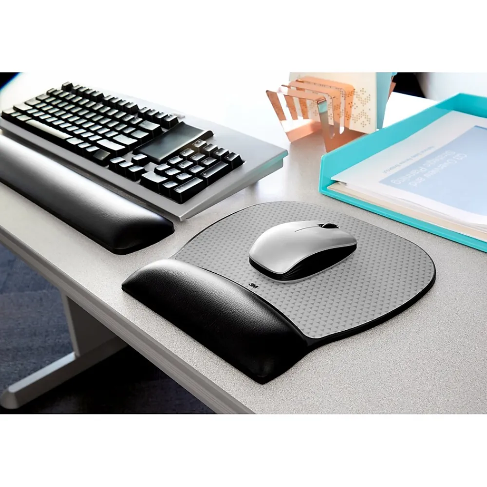 Outlet 3M ™ Precise Vertex Mouse Pad with Gel Wrist Rest, Non-Skid Base, Black/Silver (MW310LE)