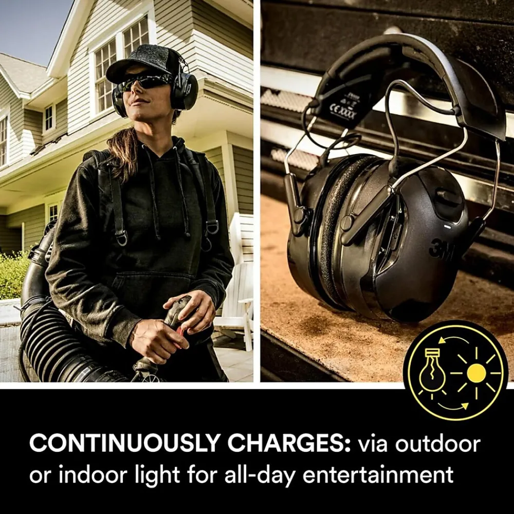 3M WorkTunes Connect and Solar Wireless Bluetooth Hearing Protector, 26 dB, Black (90573-DC)