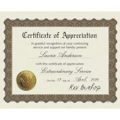 Awards & Certificates*Masterpiece Studios Appreciation Certificates, 8.5
