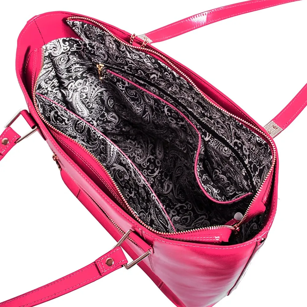 CRISTINA Fuchsia Genuine Leather Tote with Tablet Pocket, Large (97543)<McKlein Discount