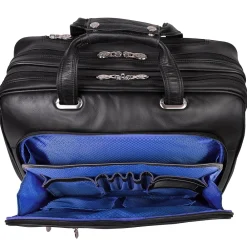 Limited Edition Laptop Rolling Briefcase, Black Leather (80505C)<McKlein