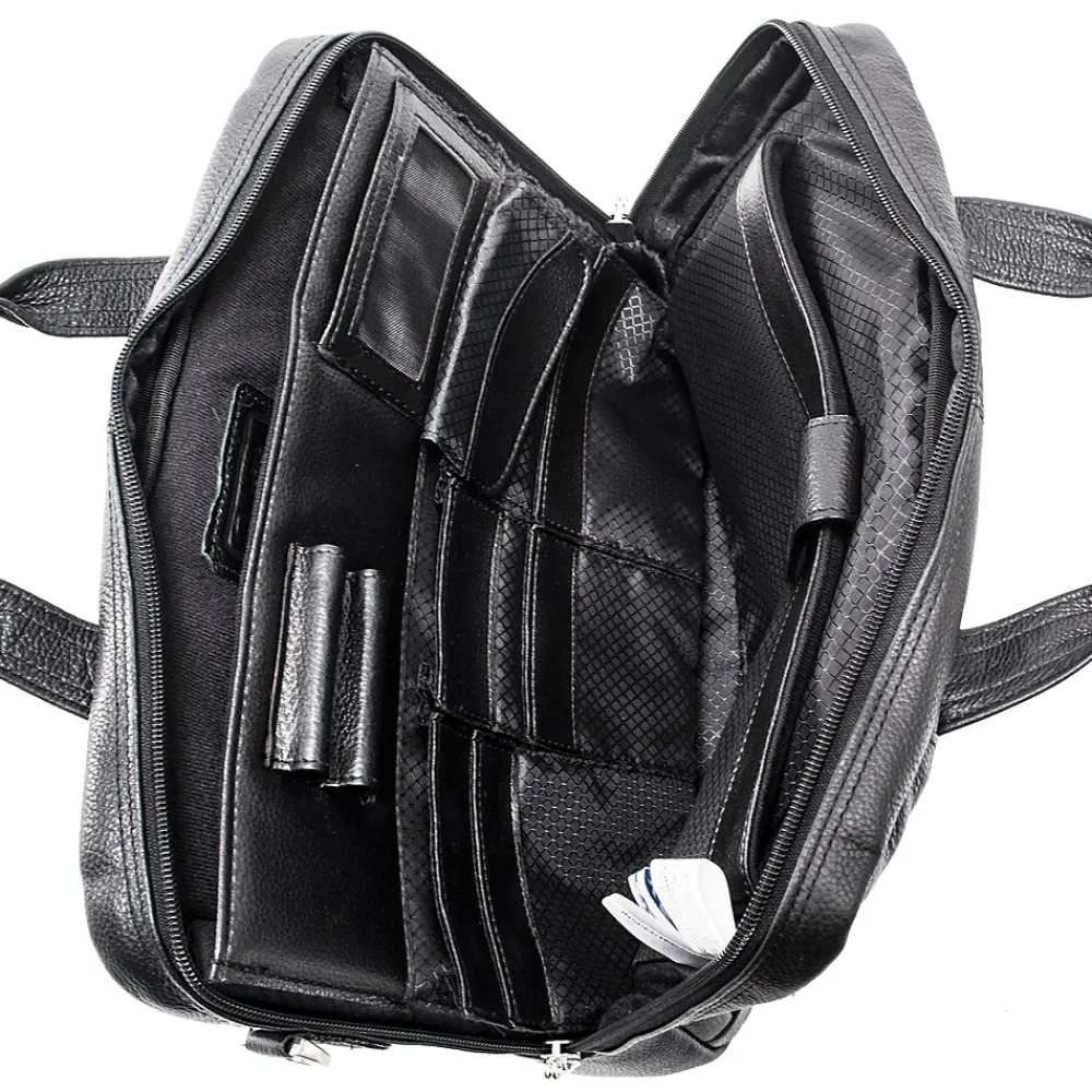 S Series Laptop Briefcase, Black Leather (15495)<McKlein Clearance
