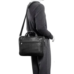 S Series Laptop Briefcase, Black Leather (15495)<McKlein Clearance