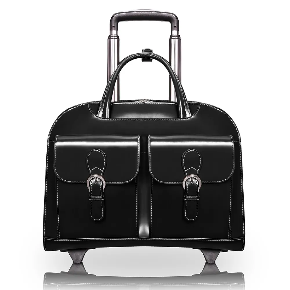 W Series Laptop Briefcase, Black Leather (96185A)<McKlein New