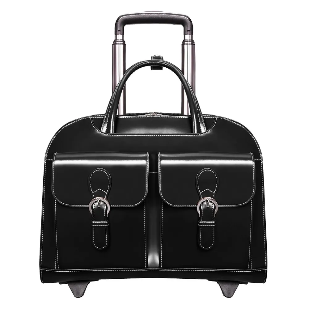 W Series Laptop Briefcase, Black Leather (96185A)<McKlein New