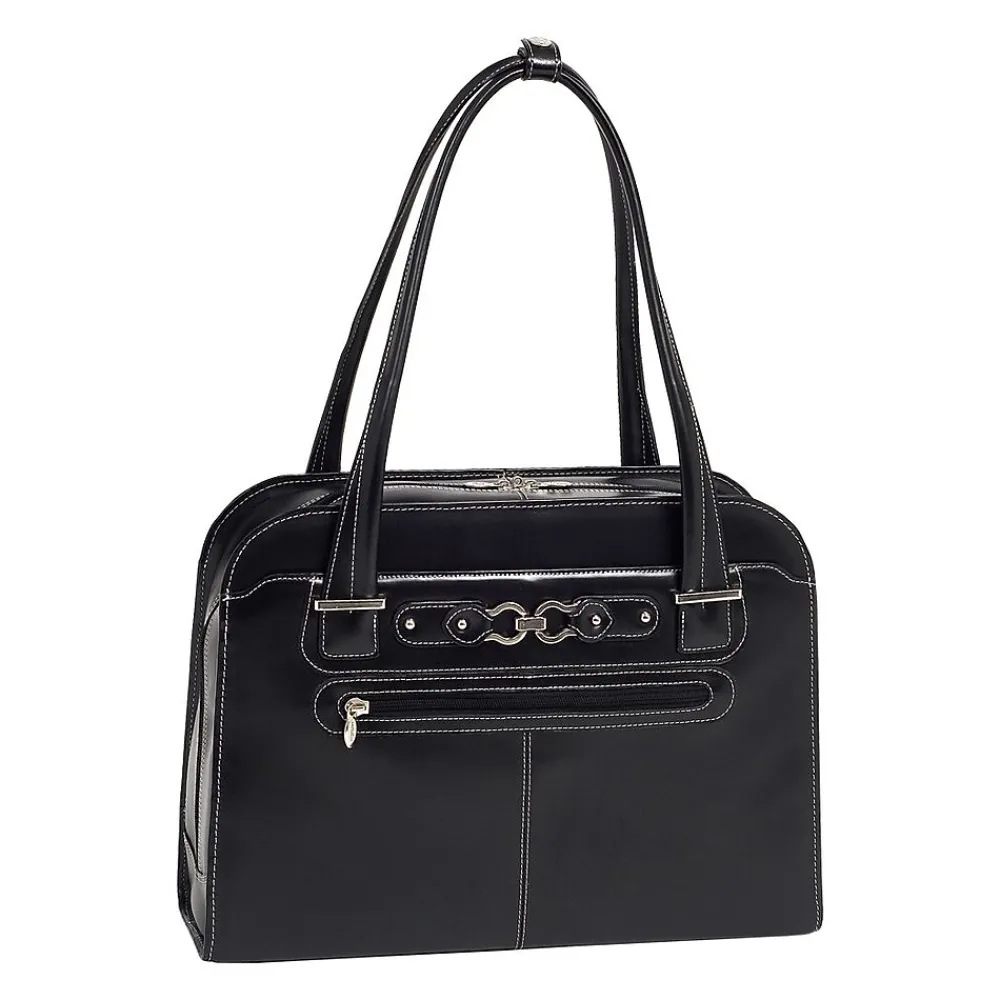 W Series Oak Grove Ladies' Laptop Handbag, Black Trimmed In Sand Leather (96635)<McKlein Discount