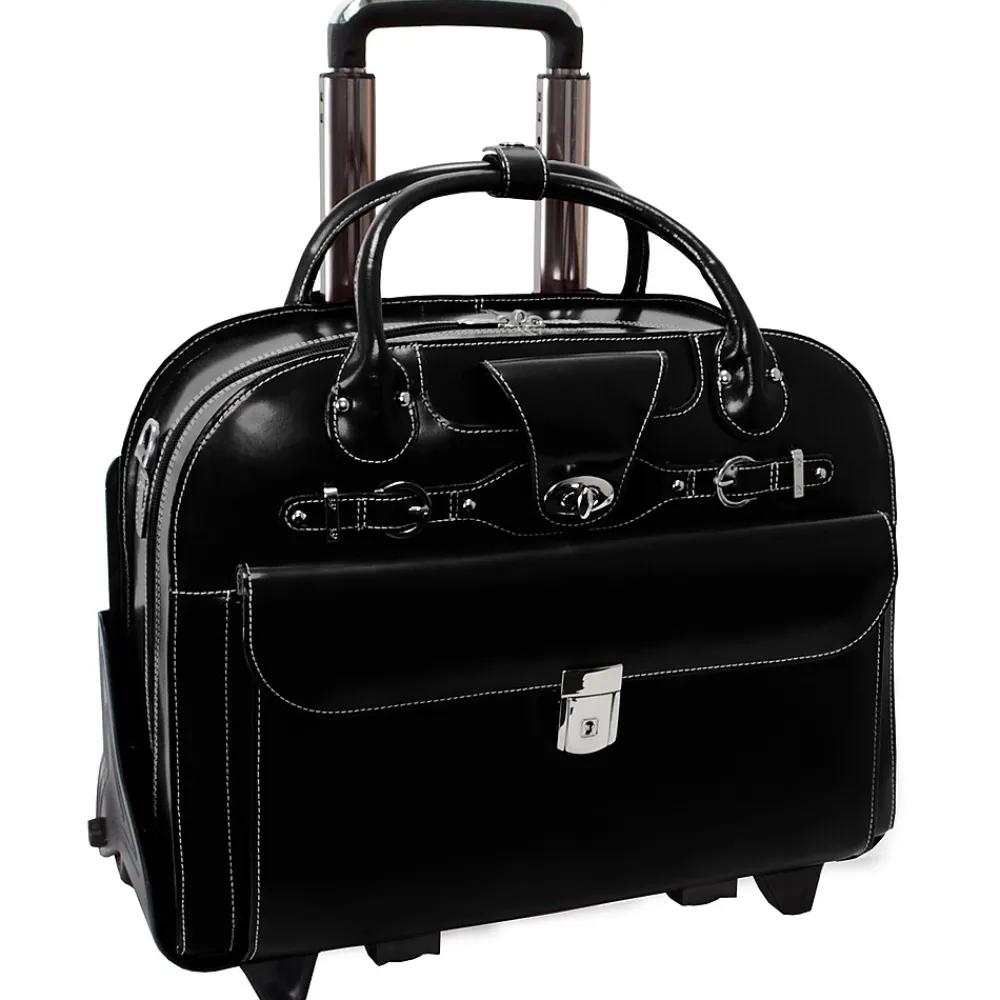 W Series, ROSEVILLE, Genuine Cowhide Leather, Checkpoint-Friendly Detachable Wheeled Laptop Briefcase, Black (96645)<McKlein Clearance