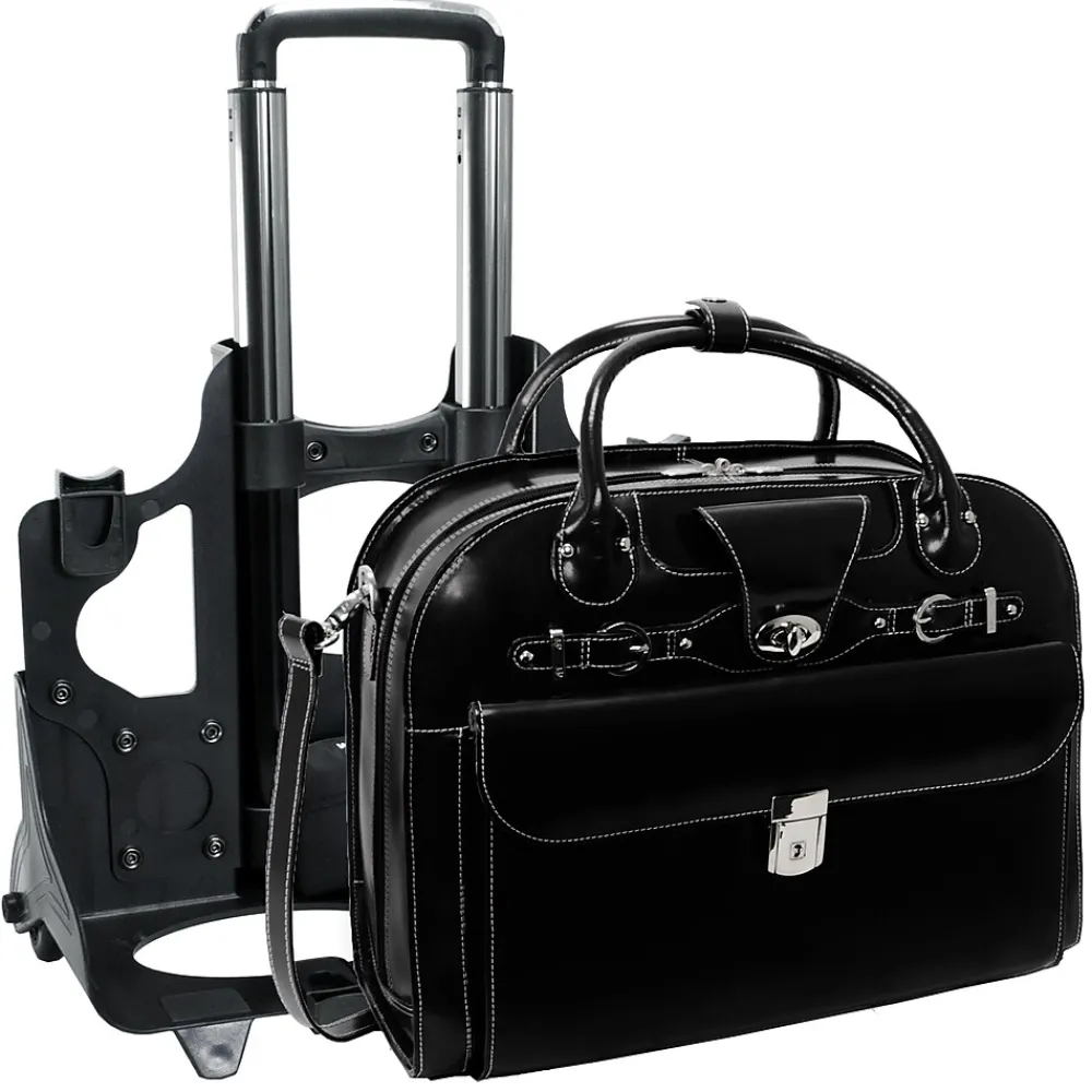 W Series, ROSEVILLE, Genuine Cowhide Leather, Checkpoint-Friendly Detachable Wheeled Laptop Briefcase, Black (96645)<McKlein Clearance