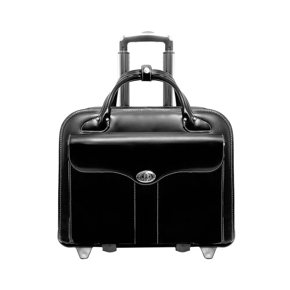USA Berkeley W Series Leather Rolling Briefcase, Black (97045)<McKlein Clearance