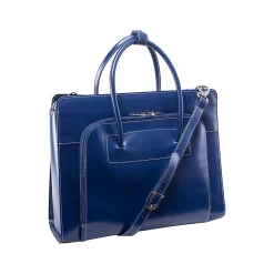 USA Lake Forest W Series Leather Dual Compartment Briefcase, Navy (94337)<McKlein