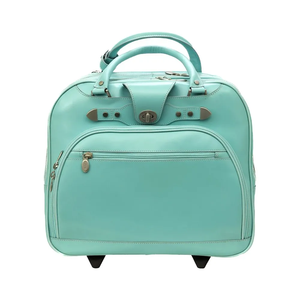 Laptop Bags|McKlein USA REDWOOD 15" Leather Rolling Laptop Bag, Aqua Blue (99698)