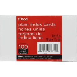 Index Cards*Mead Index Cards, 3" x 5", 100/Pack, 12 Packs (MEA63352-12)