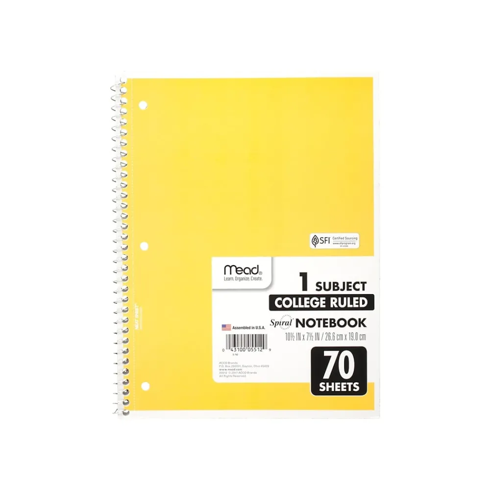 Subject Notebooks|Mead 1-Subject Notebooks, 8" x 10.5", College Ruled, 70 Sheets (MEA05512)