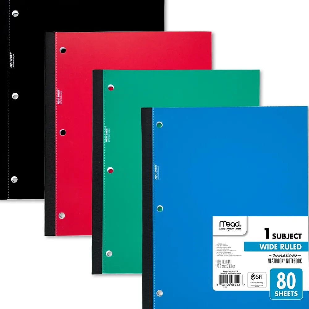 Subject Notebooks|Mead Wireless Neatbook 1-Subject Notebooks, 8" x 10.5", Wide Ruled, 80 Sheets, Each (05222)