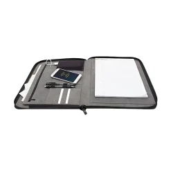 Wireless Charging Faux Leather Padfolio with Zipper Closure, Black (UN1-PP-PU-B)<M-Edge Outlet