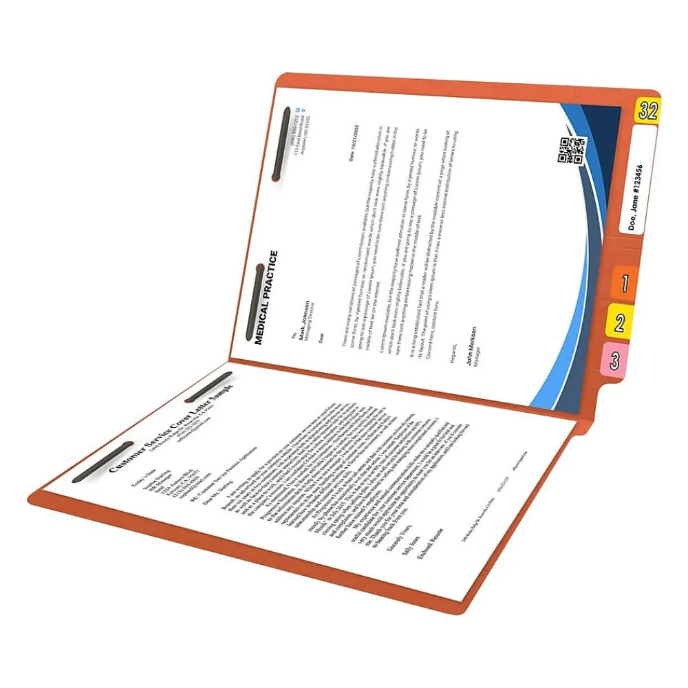 File Folders|Medical Arts Press Reinforced End Tab File Folder, Straight Cut, Letter-Size, Orange, 50/Box (S-01502-ORG)