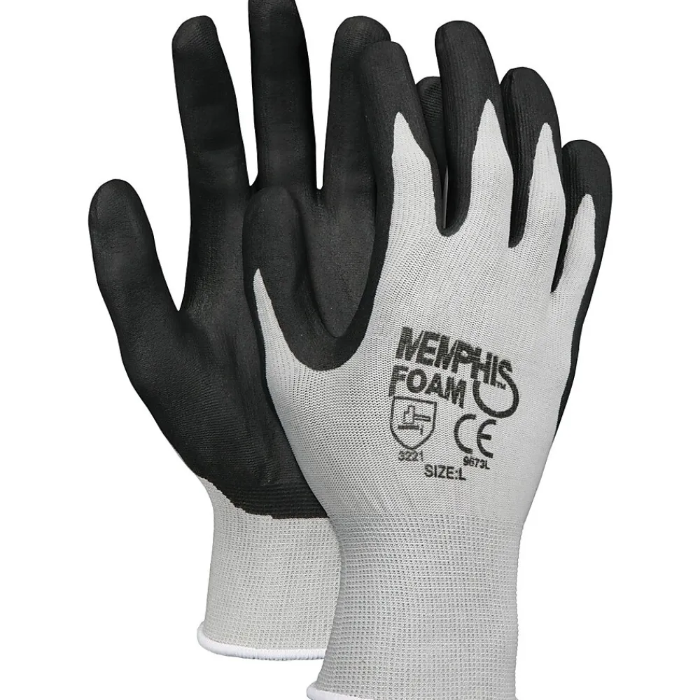 MCR Safety Memphis™ Economy Foam Nitrile Gloves, Small, Gray/Black, 12 Pairs