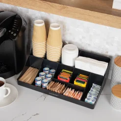 Mind Reader 11 Compartment Plastic Condiments Countertop Organizer, Black (COMORG-BLK)