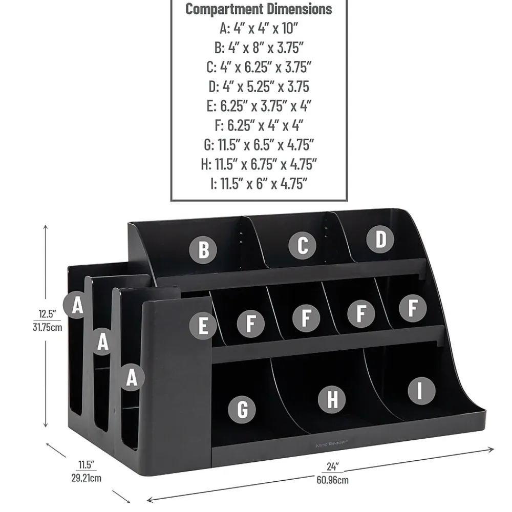 Mind Reader 14 Compartment Plastic Cup and Condiments Countertop Organizer, Black (COMORG2-BLK)
