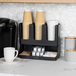 Mind Reader 6 Compartment 2-Tier Cup and Condiment Countertop Organizer, Black (UPRIGHT6-BLK)