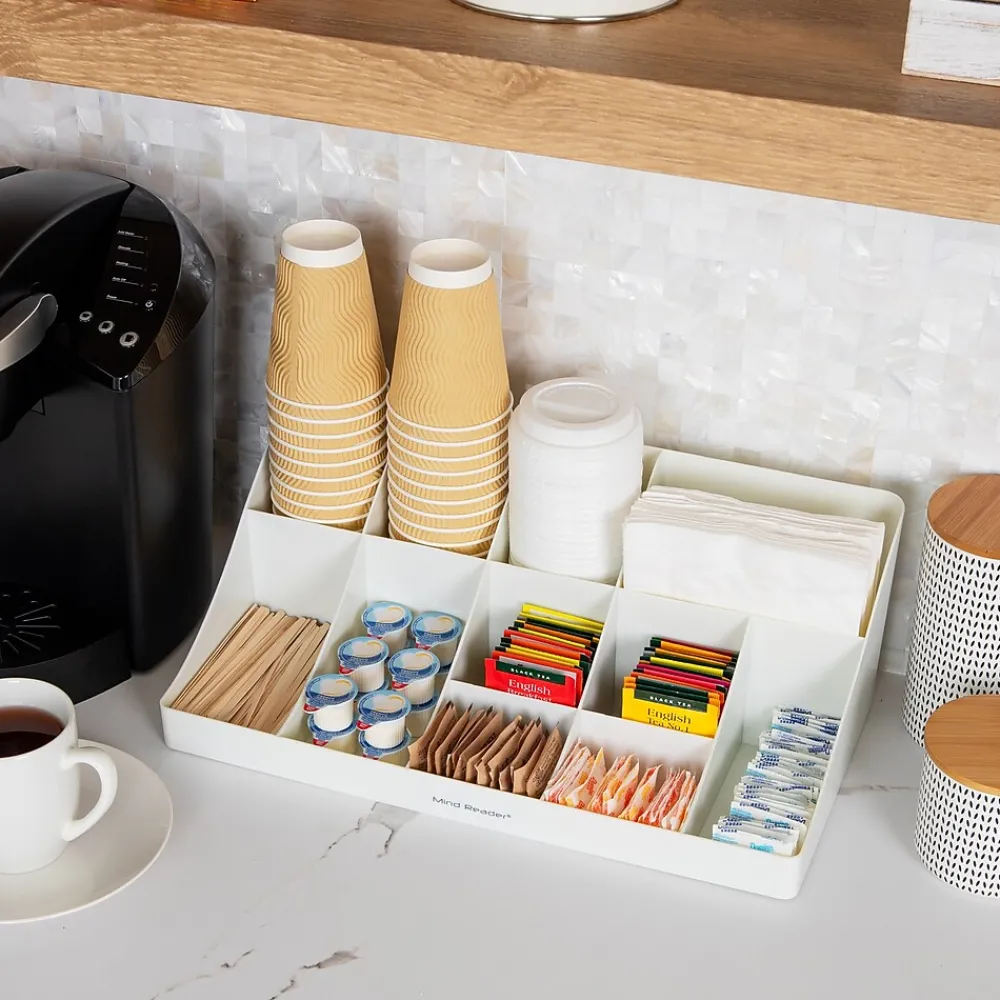 Mind Reader 11 Compartment Plastic Coffee Cup and Condiment Organizer, White (COMORG-WHT)