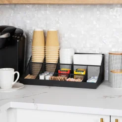 Mind Reader 11 Compartment Metal Coffee Cup and Condiment Organizer, Black (COMORGMESH-BLK)