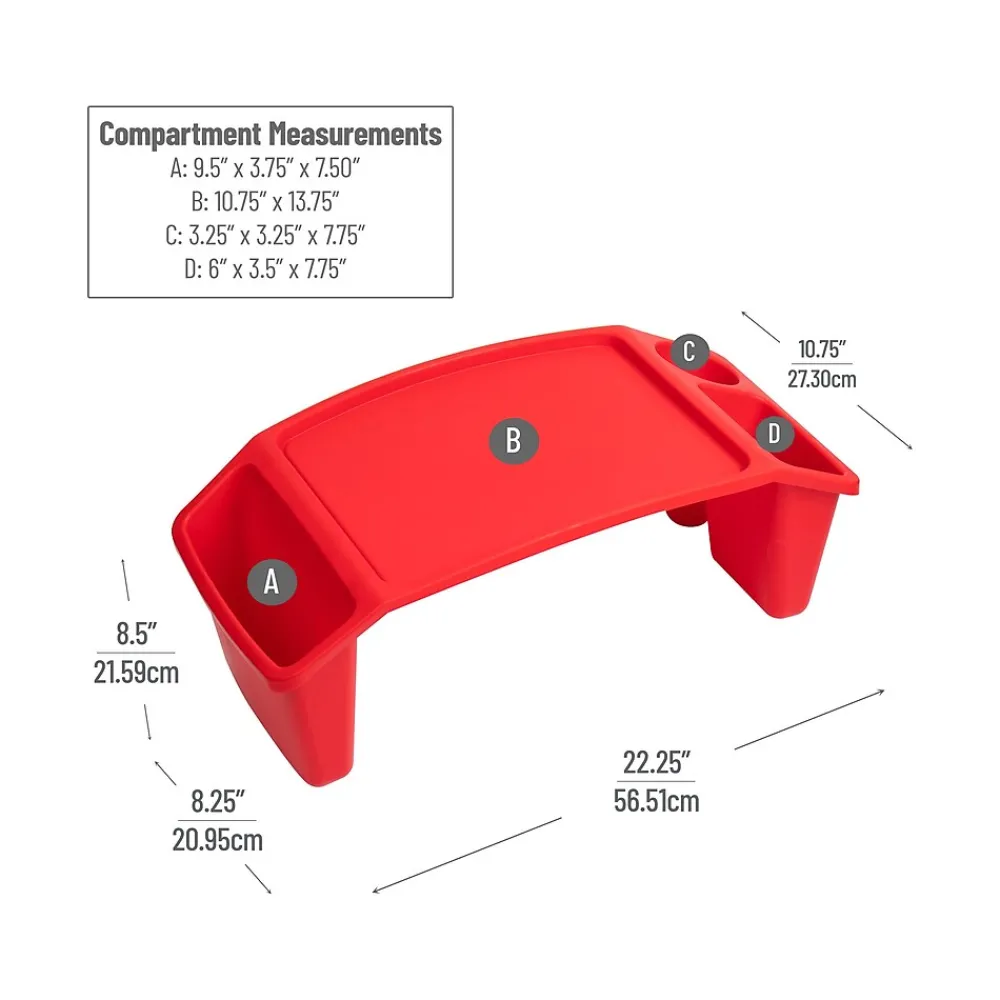 10.75" x 22.25" Plastic Kids' Lap Desk Activity Tray, Red, 2/Pack (2KIDLAP-RED)<Mind Reader New