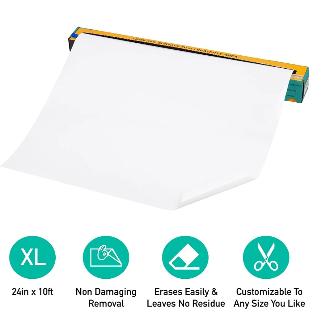 Dry Erase*Mind Reader Adhesive Dry-Erase Whiteboard Roll with Dry Erase Markers, 24" x 10' (DWBER-WHT)