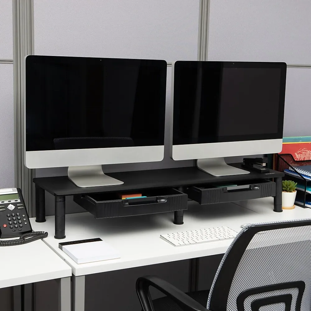 Outlet Mind Reader Adjustable Dual Monitor Stand with Drawers, Black (DUBMODR-BLK)