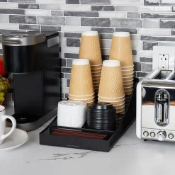 Mind Reader 7-Compartment Metal Coffee Cup and Condiment Organizer, Black (COMP7MESH-BLK)