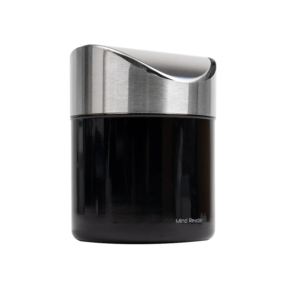 Metal Countertop Trash Can with Swivel Lid, 0.40 Gallon, Black, 2/Set (2GARBASK-BLK)<Mind Reader Sale