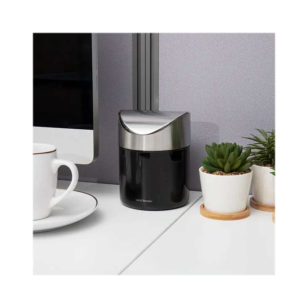 Metal Countertop Trash Can with Swivel Lid, 0.40 Gallon, Black, 2/Set (2GARBASK-BLK)<Mind Reader Sale