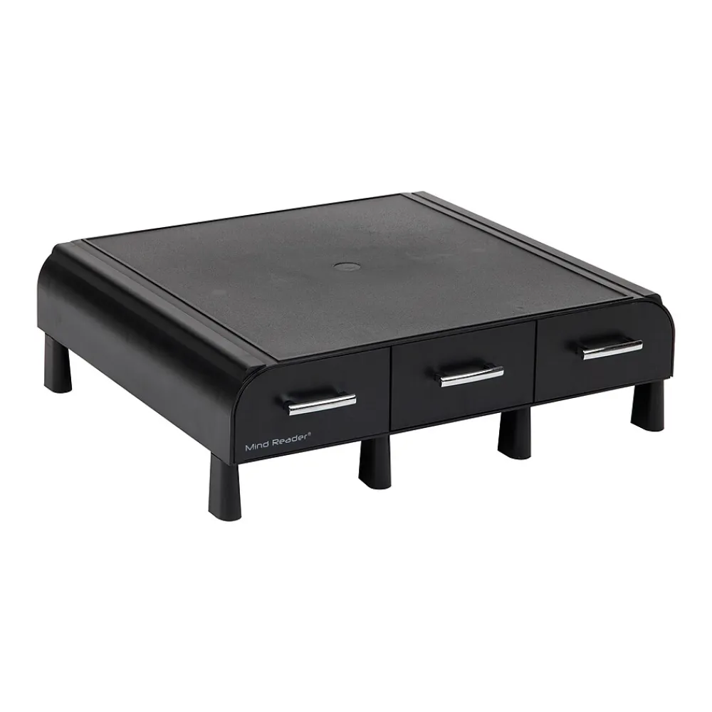 Sale Mind Reader Monitor Stand and Desktop Organizer with 3 Storage Drawers, Black (MONSTA3D-BLK)
