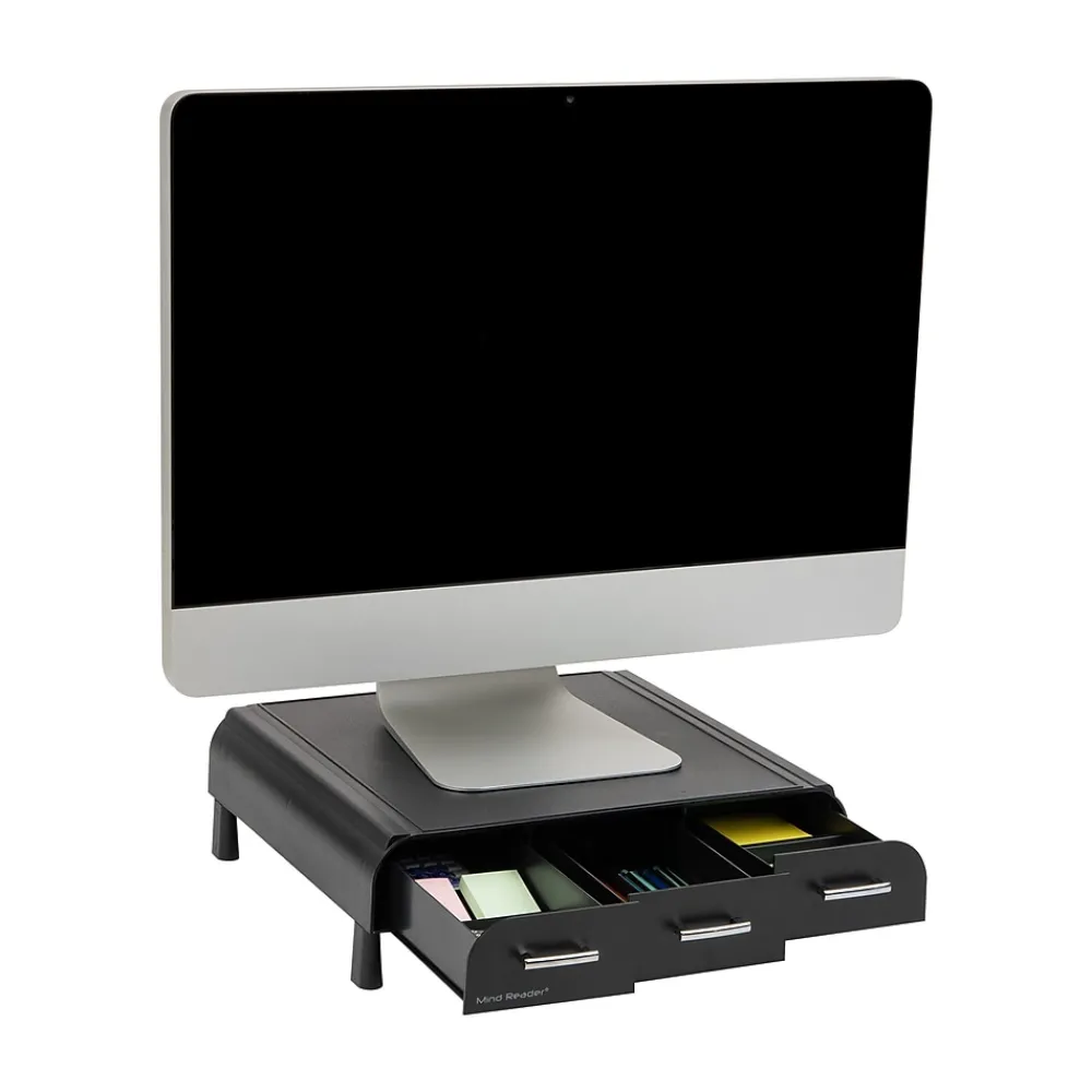 Sale Mind Reader Monitor Stand and Desktop Organizer with 3 Storage Drawers, Black (MONSTA3D-BLK)