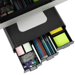 Sale Mind Reader Monitor Stand and Desktop Organizer with 3 Storage Drawers, Black (MONSTA3D-BLK)