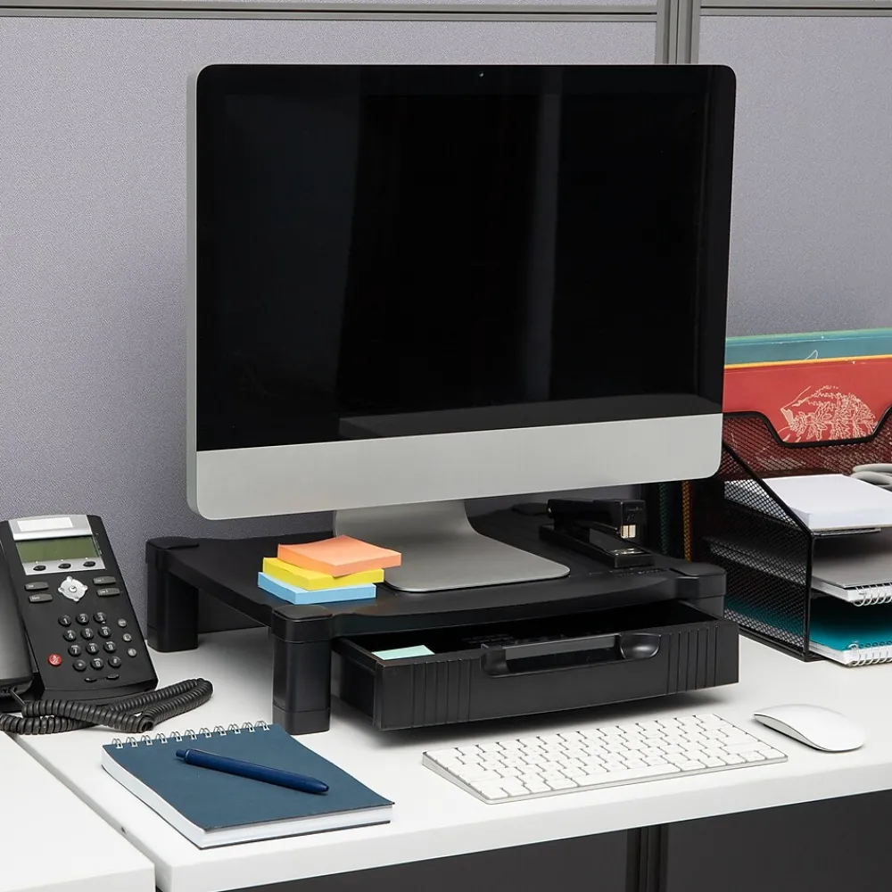 New Mind Reader Monitor Stand Riser with Drawer Storage, Black (DRPLMONST-BLK)