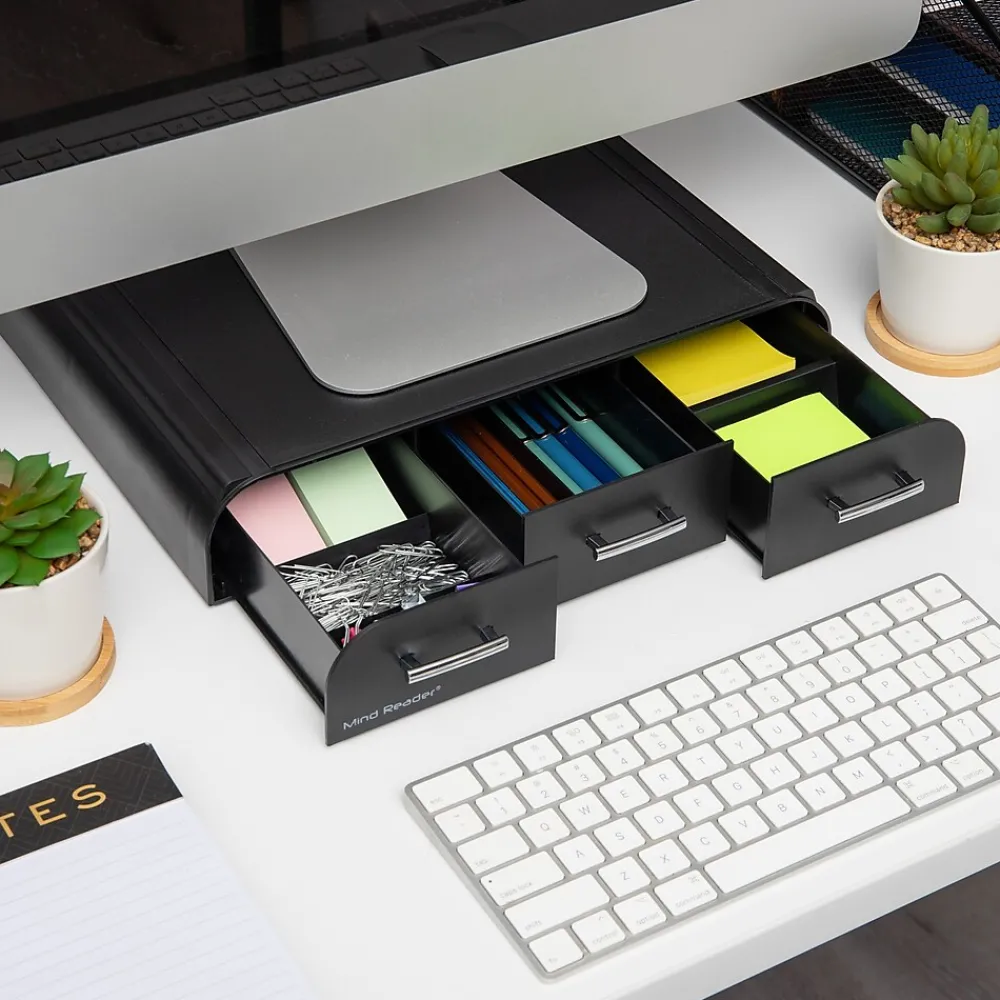 Discount Mind Reader Monitor Stand and Desktop Organizer with 3 Storage Drawers, Black (MONSTA3D-BLK)