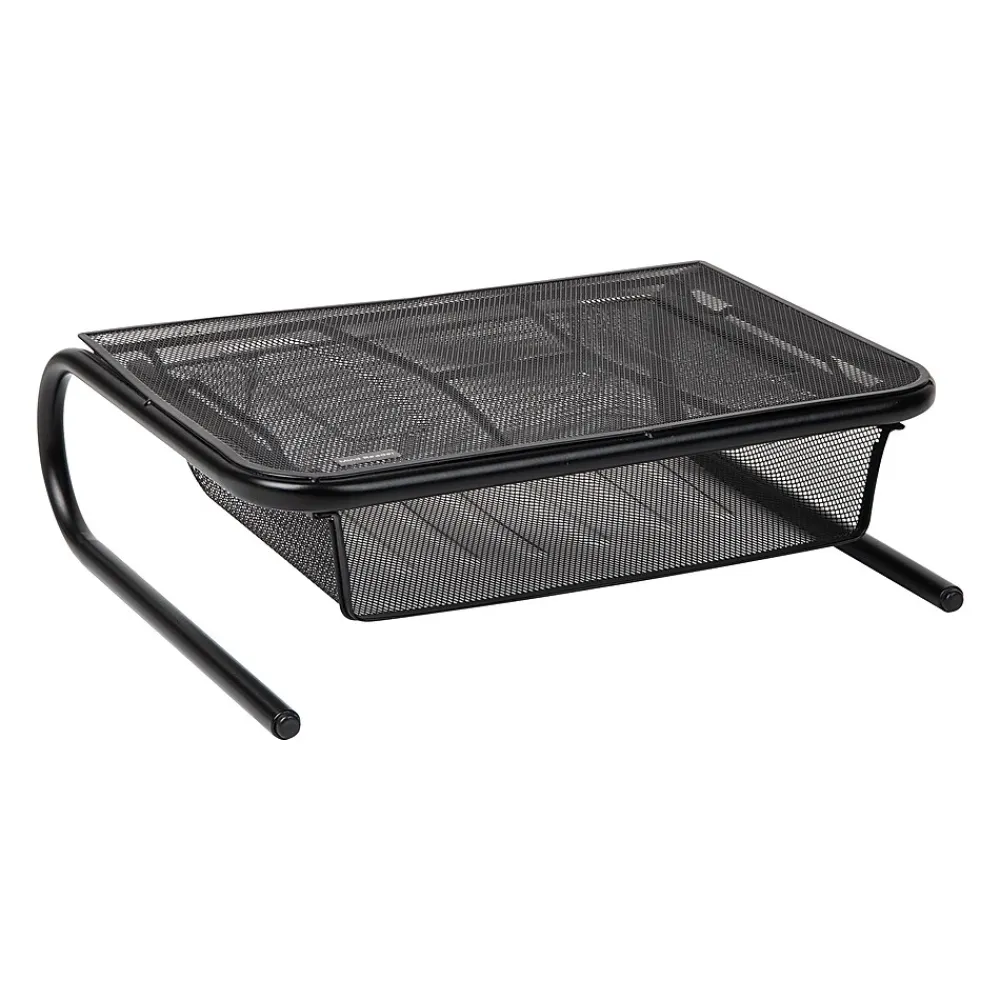 Mind Reader Monitor Stand Ventilated with Paper Tray, Black (MESHKING-BLK)