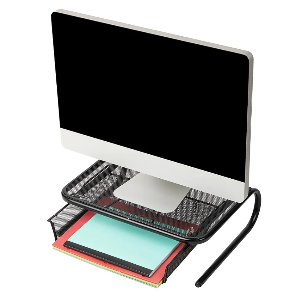 Mind Reader Monitor Stand Ventilated with Paper Tray, Black (MESHKING-BLK)