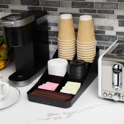 Mind Reader Plastic 7 Compartment Coffee Cup and Condiment Organizer, Black (COMP7-BLK)