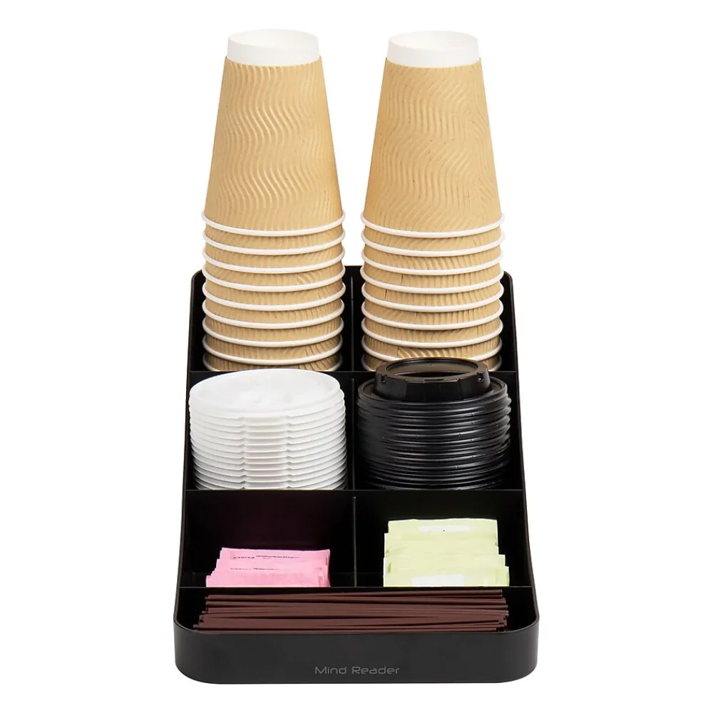 Mind Reader Plastic 7 Compartment Coffee Cup and Condiment Organizer, Black (COMP7-BLK)