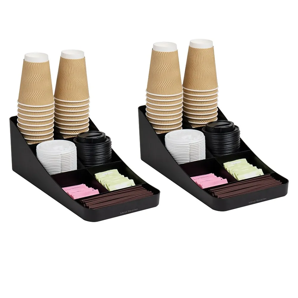 Mind Reader Plastic 7-Compartment Coffee Cup and Condiment Organizer, Black, 2/Pack (2COMP7-BLK)